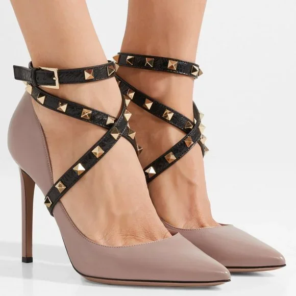 Valentino Rock Studded Ankle Crisscross Heels - Picture 1 of 12